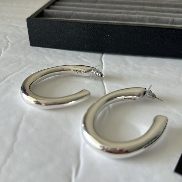 E&L Israel Sterling Silver Statement Long Hoop Electroform Earrings 2.5" long - Picture 7 of 13